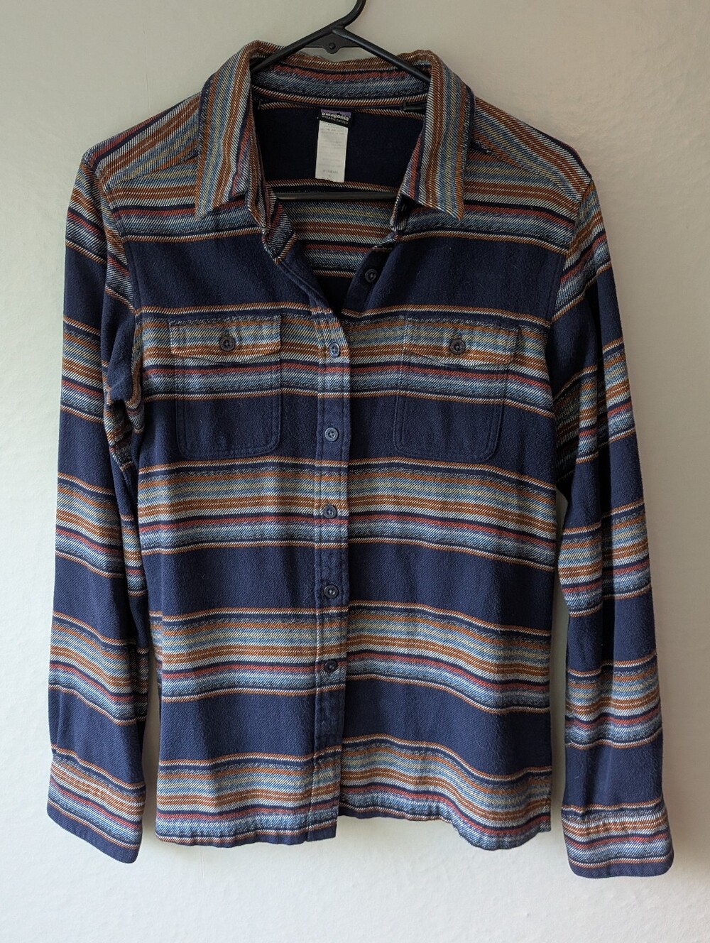 Patagonia Navy Striped Button-Up Flannel Shirt